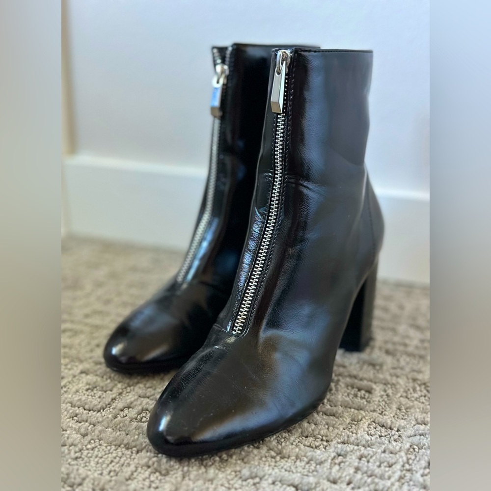 Bertha zip front heeled boots in black